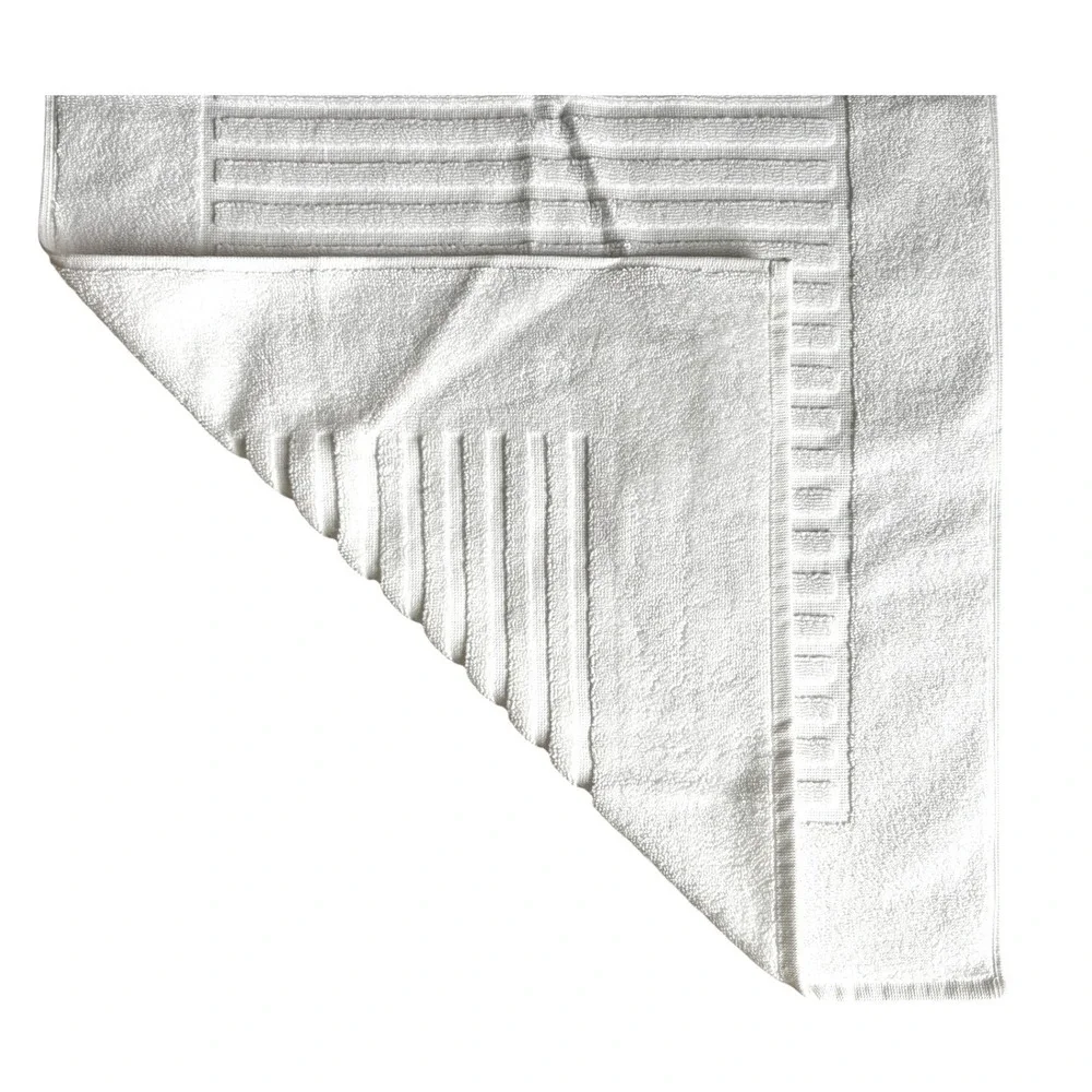 Frette 1860 White Cotton Bath Mat Made in Turkey Ribbed Border